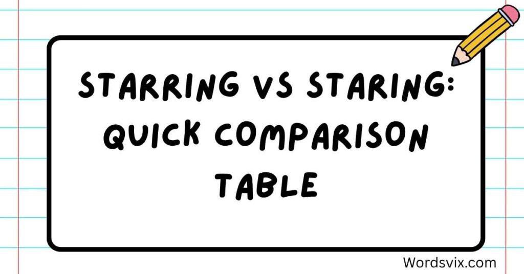 Starring vs Staring: Quick Comparison Table