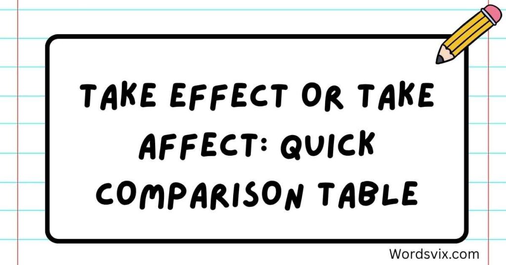 Take Effect or Take Affect: Quick Comparison Table